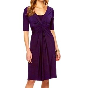 Chaps Plum Purple Dress S Twist Waist Stretch Sheath Elbow Sleeves Flattering